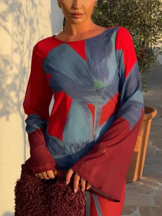 Unique Printed Long Sleeve Maxi Dress