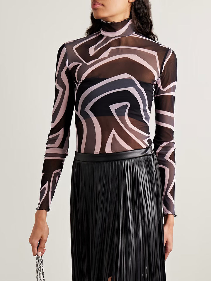 Retro Geometric Abstract Print Top Two-piece Set