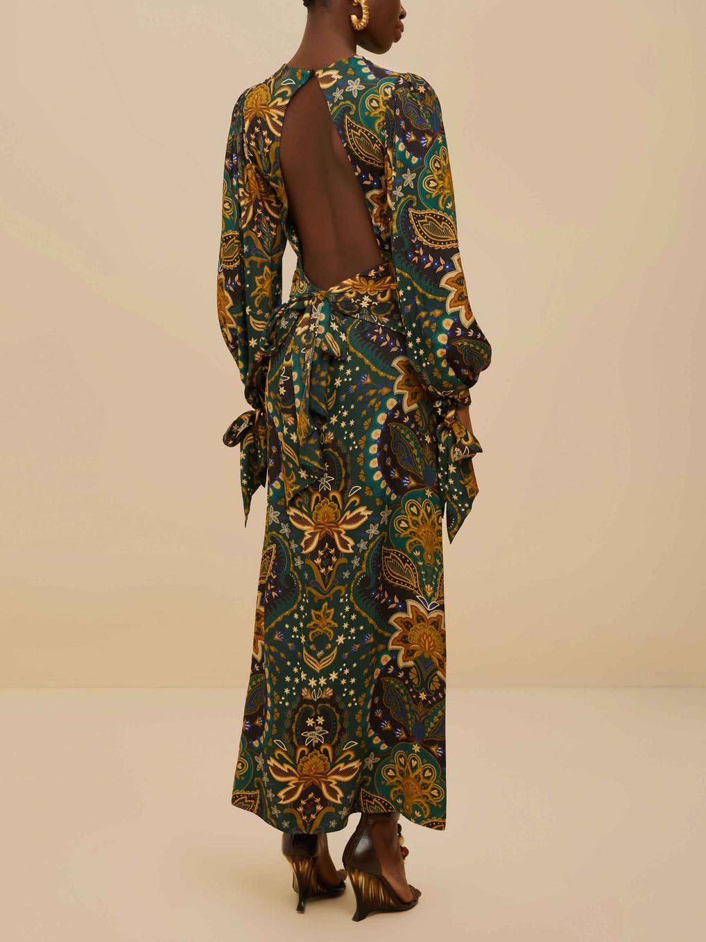 Exquisite Retro Paisley Print Belted Maxi Dress