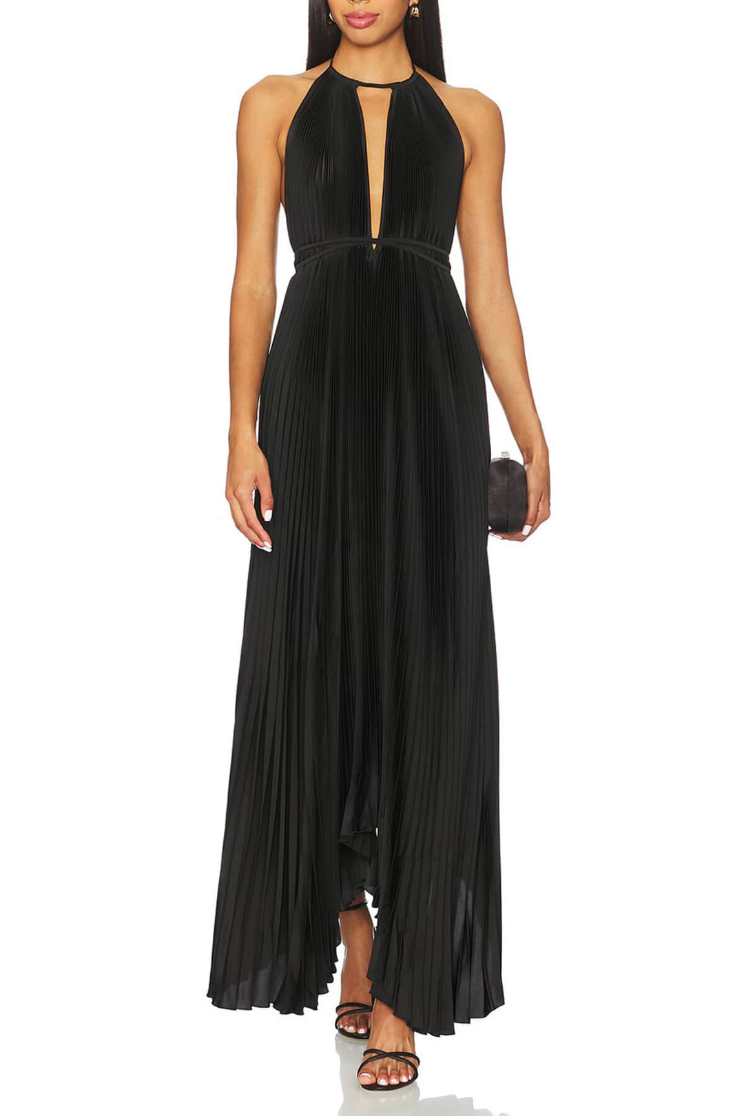 Bohemian Pleated Halter Neck Backless Tie-Waist Maxi Dress