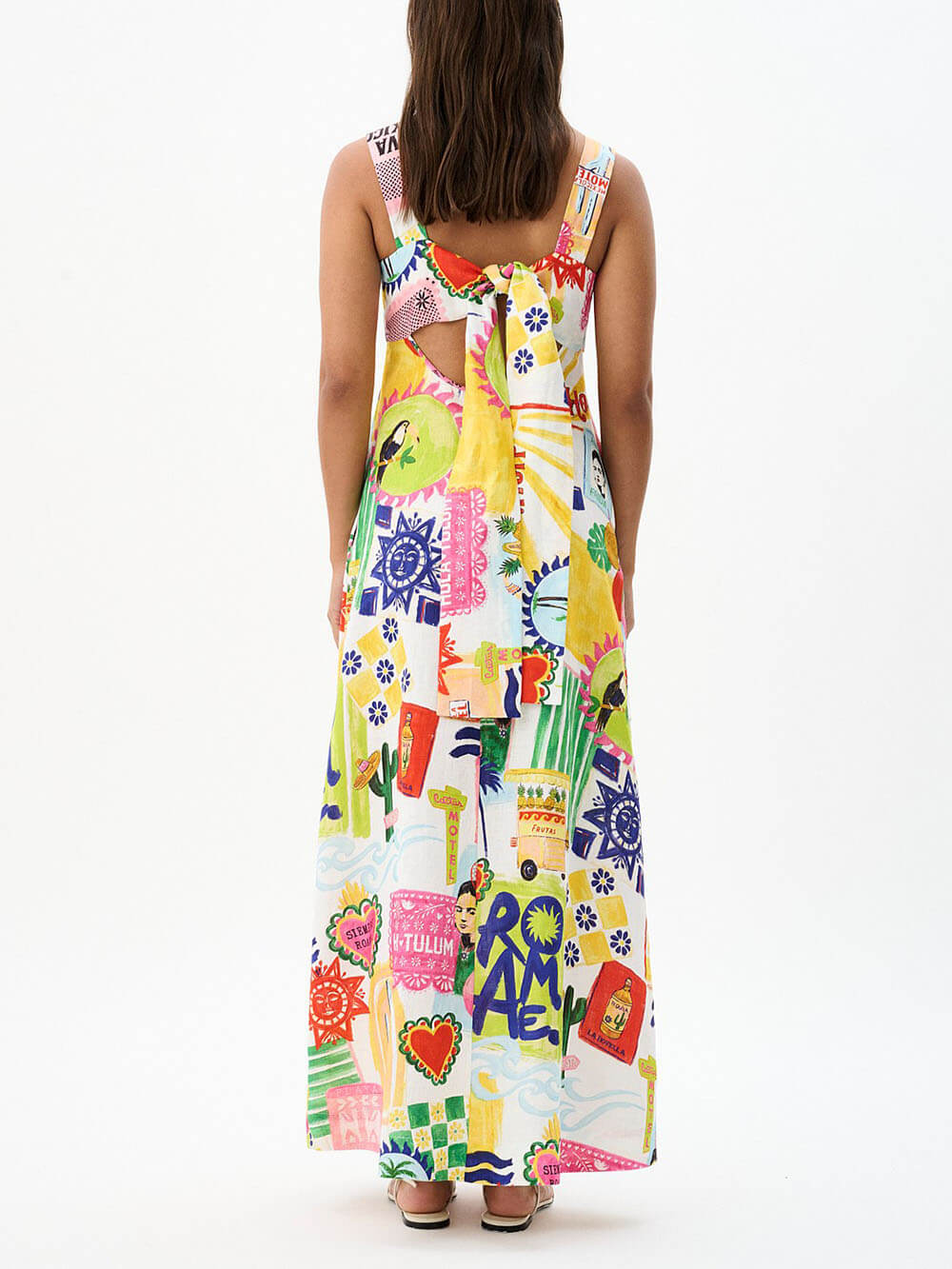 Unique Tie Back Closure Graphic Print Loose Holiday Maxi Dress