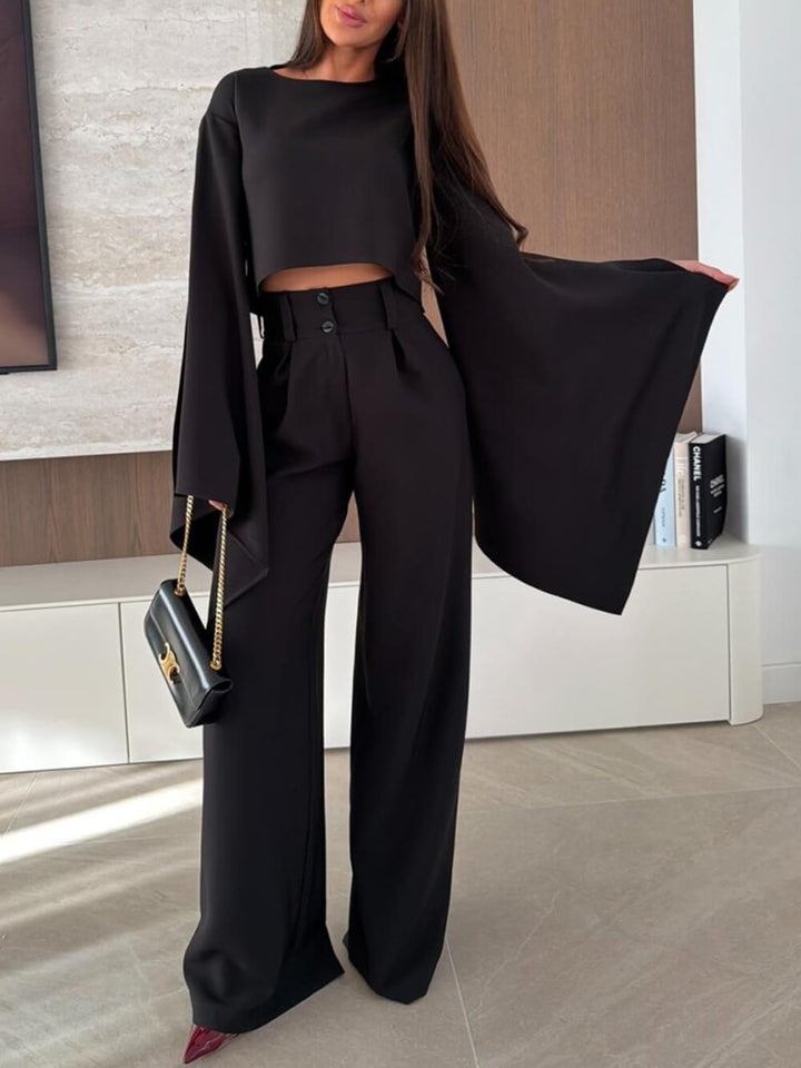 Exquisite Pleated High-Waist Pockets Straight-Leg Pants