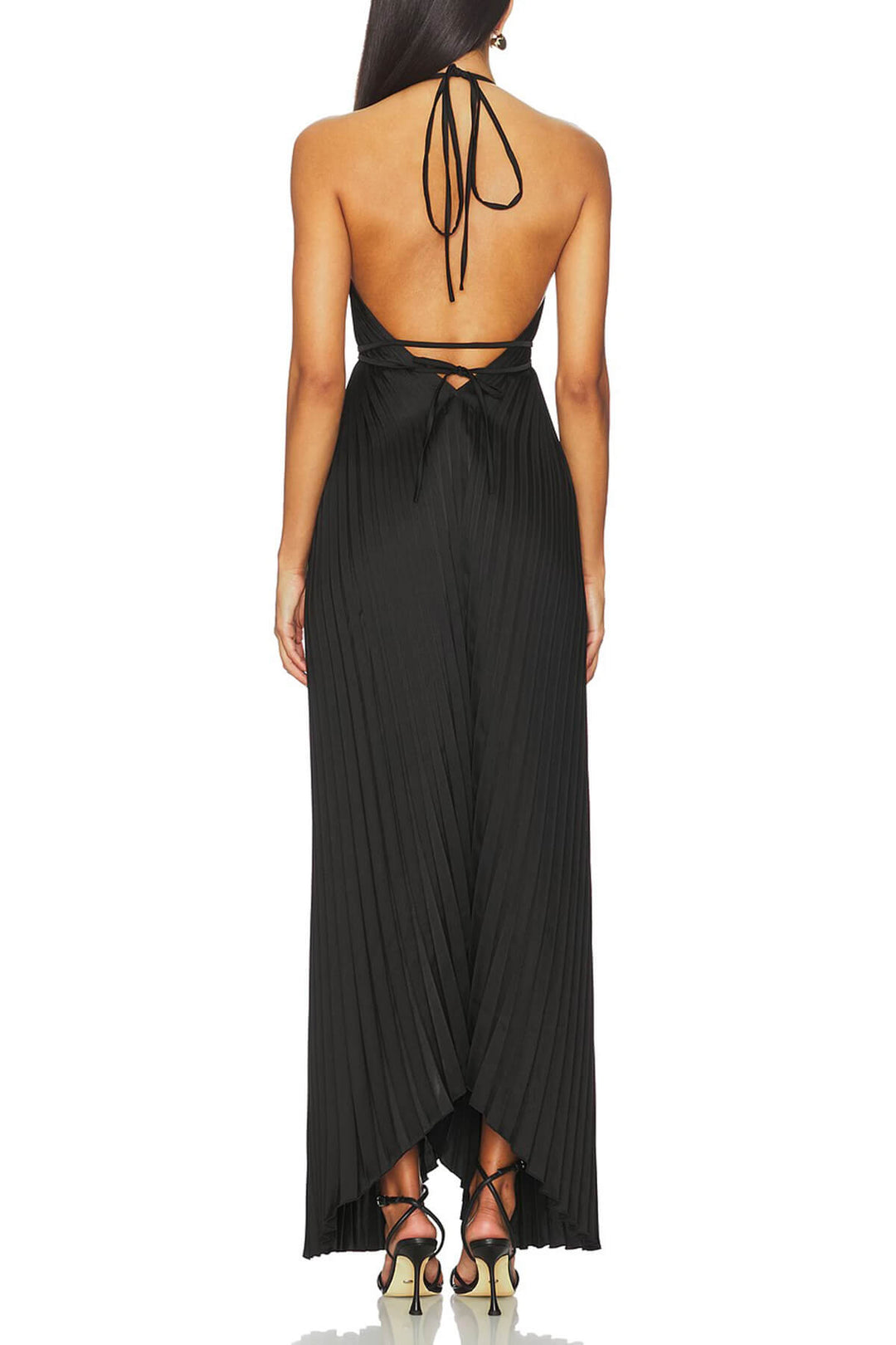 Bohemian Pleated Halter Neck Backless Tie-Waist Maxi Dress