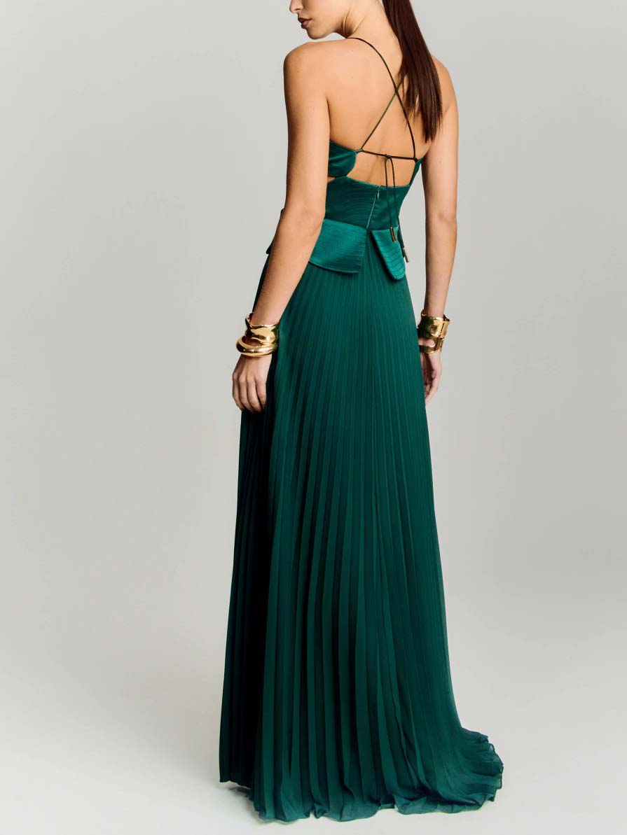 Elegant Cutout Pleated Satin Maxi Dress