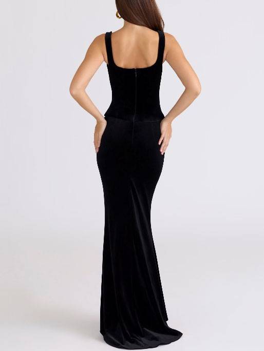 Velvet Sling Slim-fit Maxi Dress