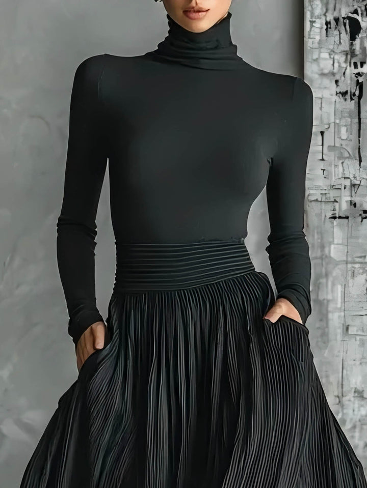 Elegant High Waist Pleated Slit Maxi Skirt