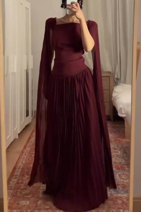 Shawl Sleeve Pleated Maxi Dress