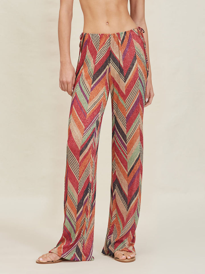 Seaside Vacation Geometrisk Print Side Tie Straight Pants