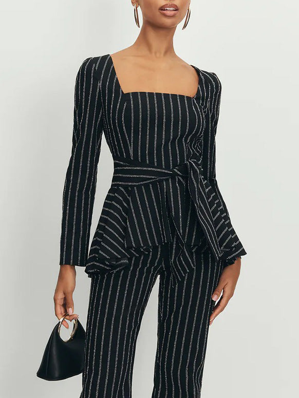 Elegant Striped High Waist Flared Pants
