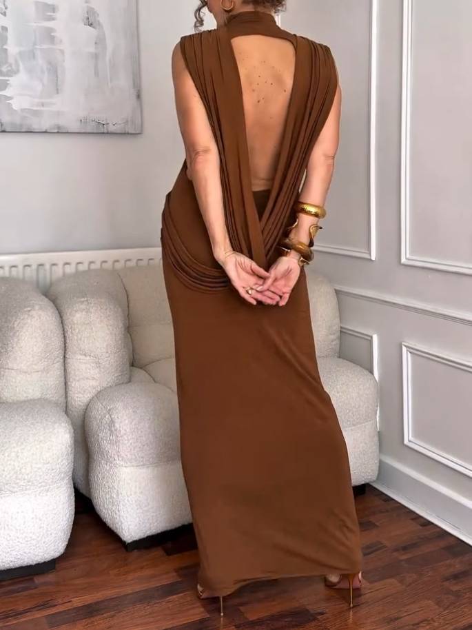 Elegant Back Unique Design Minimalist Maxi Dress