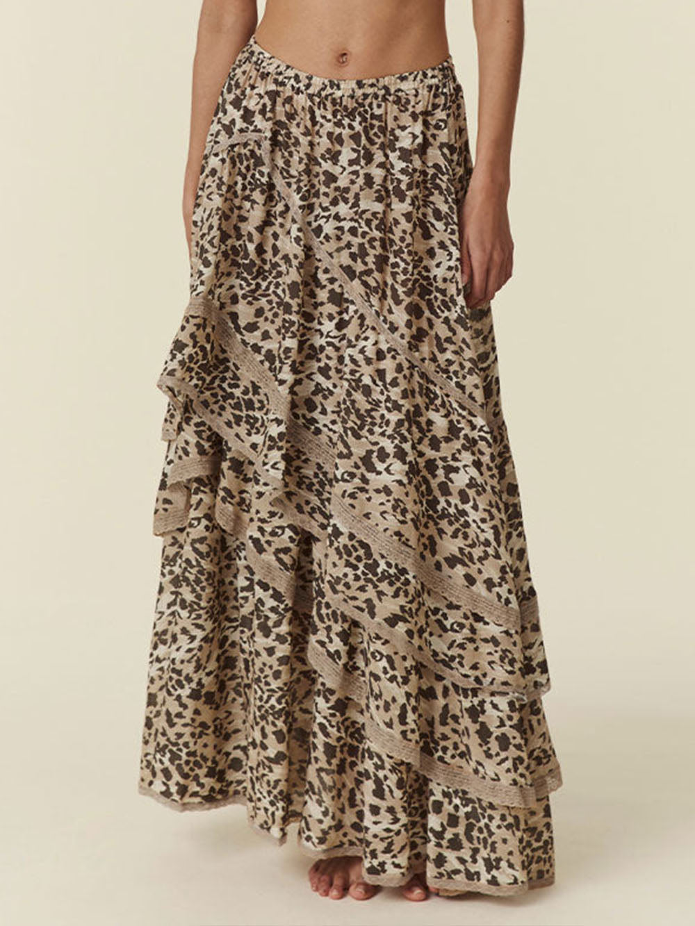 Vintage Leopard Print Ruffled Maxi Skirt