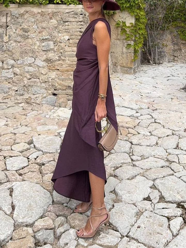 Oblique Shoulder Asymmetric Design Dress