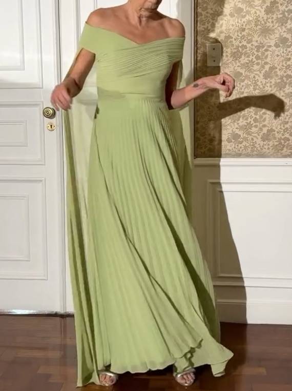 Cross-over Design Shawl Pleated Maxi Dress
