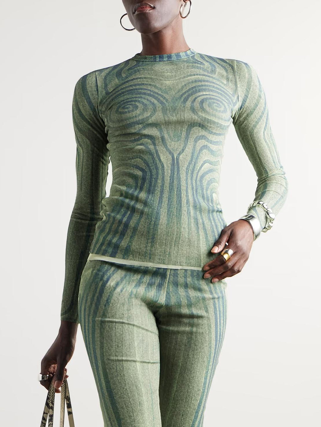 Abstract Print Stretch Knit Wide-Leg Pants