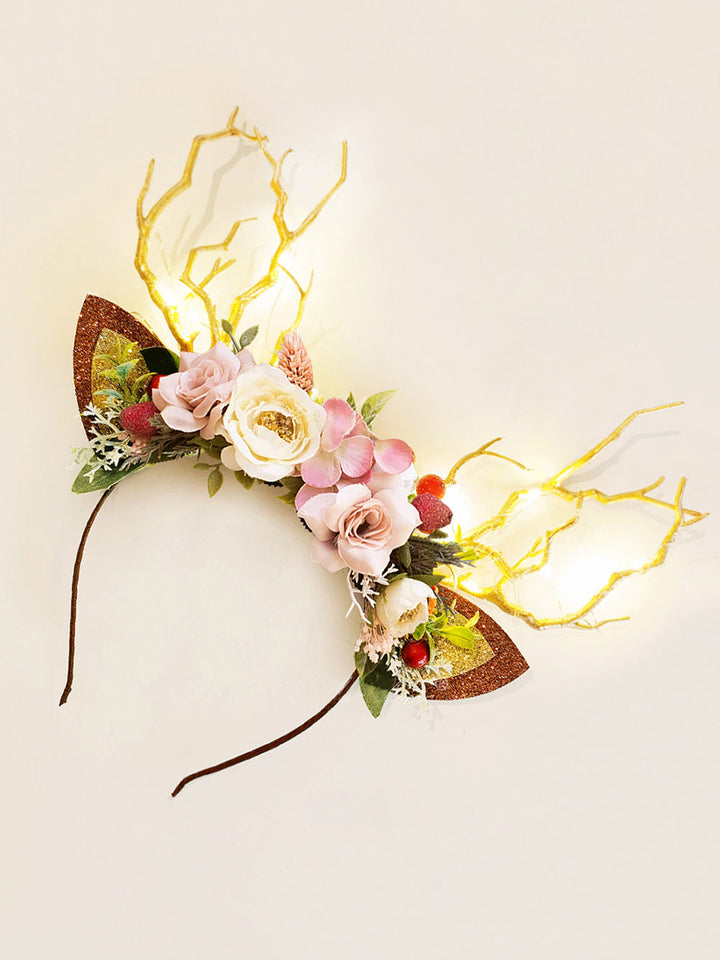 Diadema de reno navideño de primavera burdeos