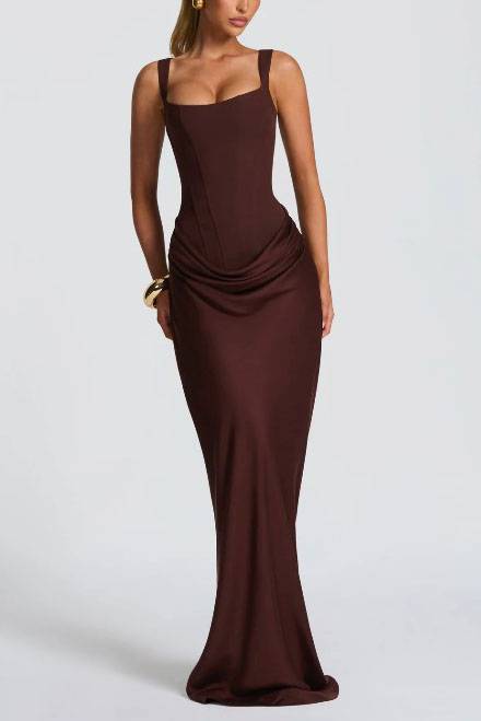 Sling Slim Fit Pleated Maxi Dress