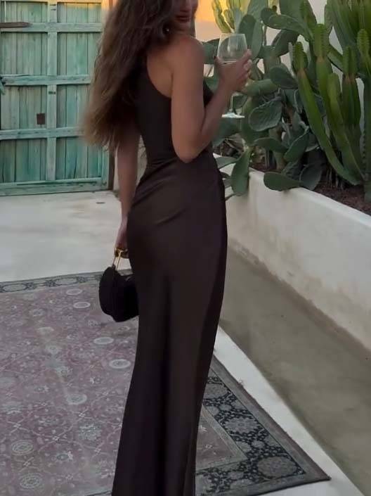 Elegant Waist Pleated Hollow design Maxi Dress