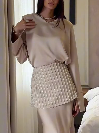 Elegant Satin Long-Sleeved Loose Blouse