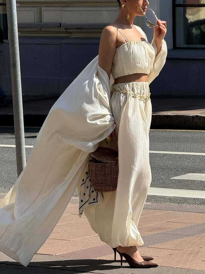 Minimalist Tube Top Wide Leg Pants And Long Shirt Suit-Long Shirt