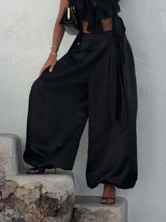 Lace Top And Wide Leg Pants Suit-Pants