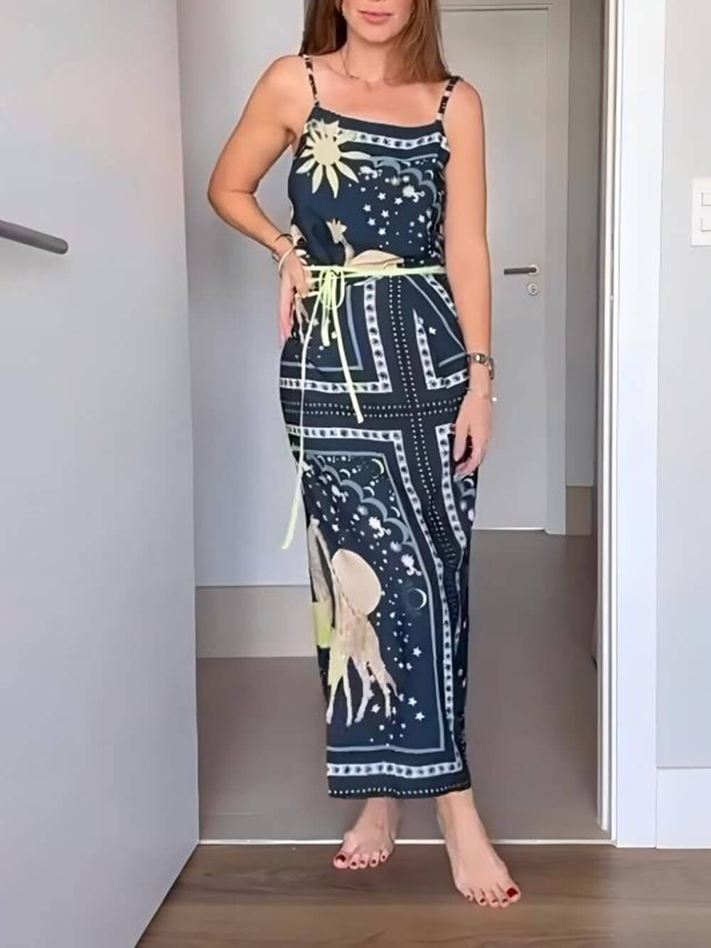 Unique Classic Pattern Print Camisole Top And Skirt Set