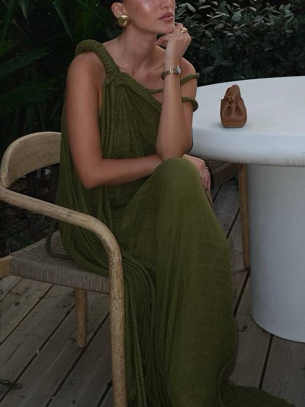 Vacation Style Off-Shoulder Braided Design Maxi Dress