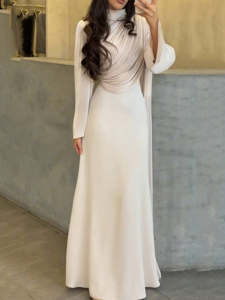 Pleated Design Ribbon Maxi Dress