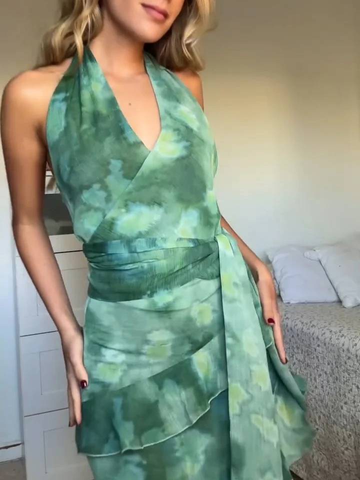 Neck Lace-Up Top And Skirt Suit