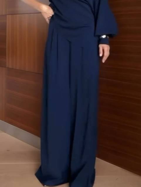 Off-shoulder Single-sleeve Shirt And Wide Leg Pants Suit-Pants