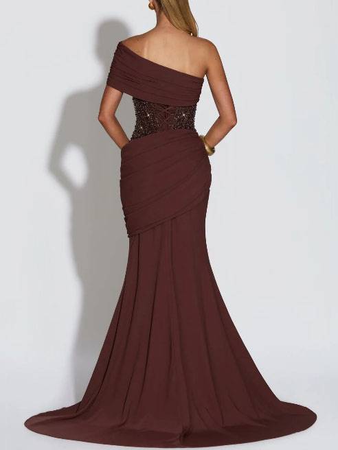 Sequin Splicing Off-Shoulder Pleated Maxi Dress