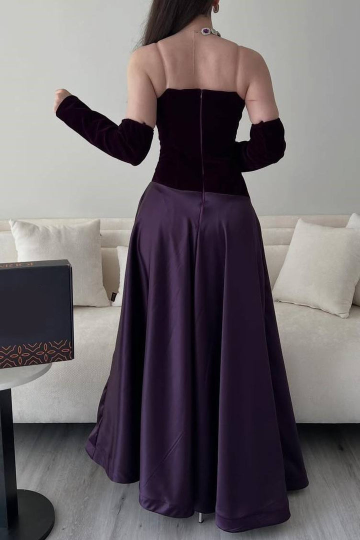 Velvet Splicing Pleated Maxi Dress