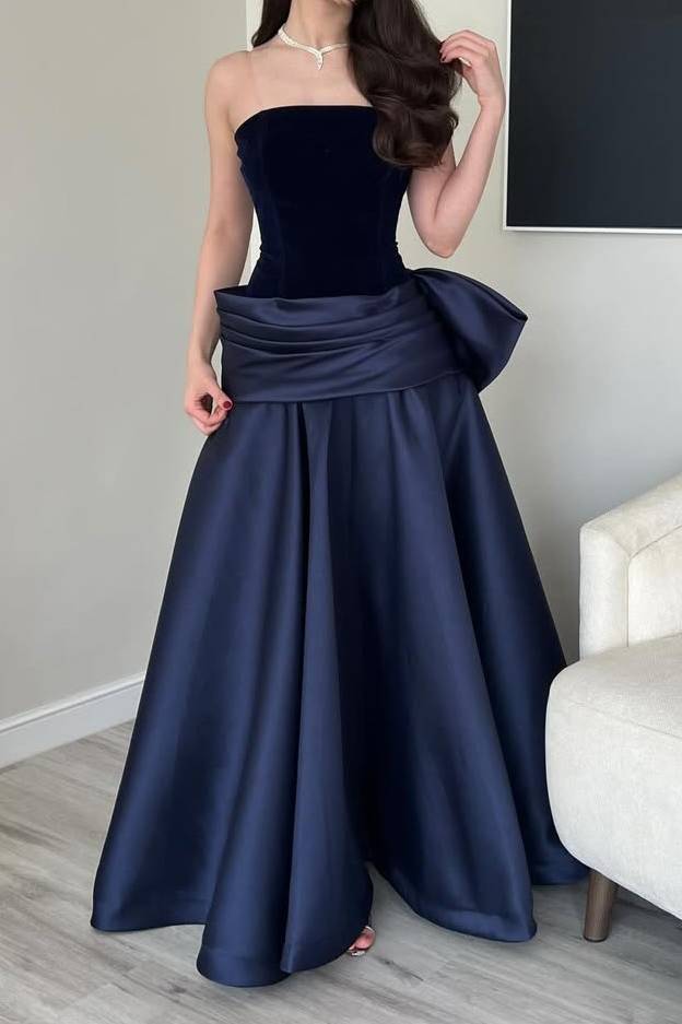 Velvet Splicing Bow Design Maxi Dress