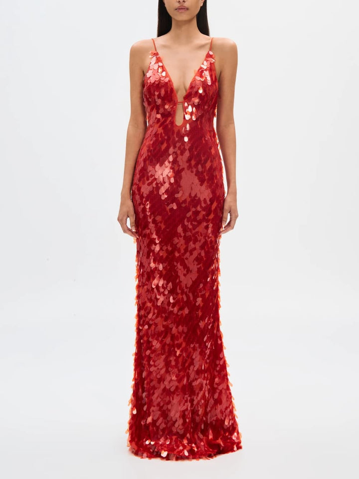 Red Sapphire Sequin Maxi -mekko