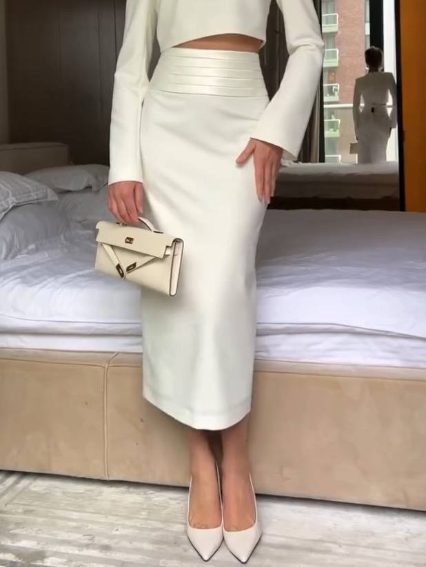 Minimalist Slim Fit Long Sleeve Shirt And Skirt Suit-Skirt