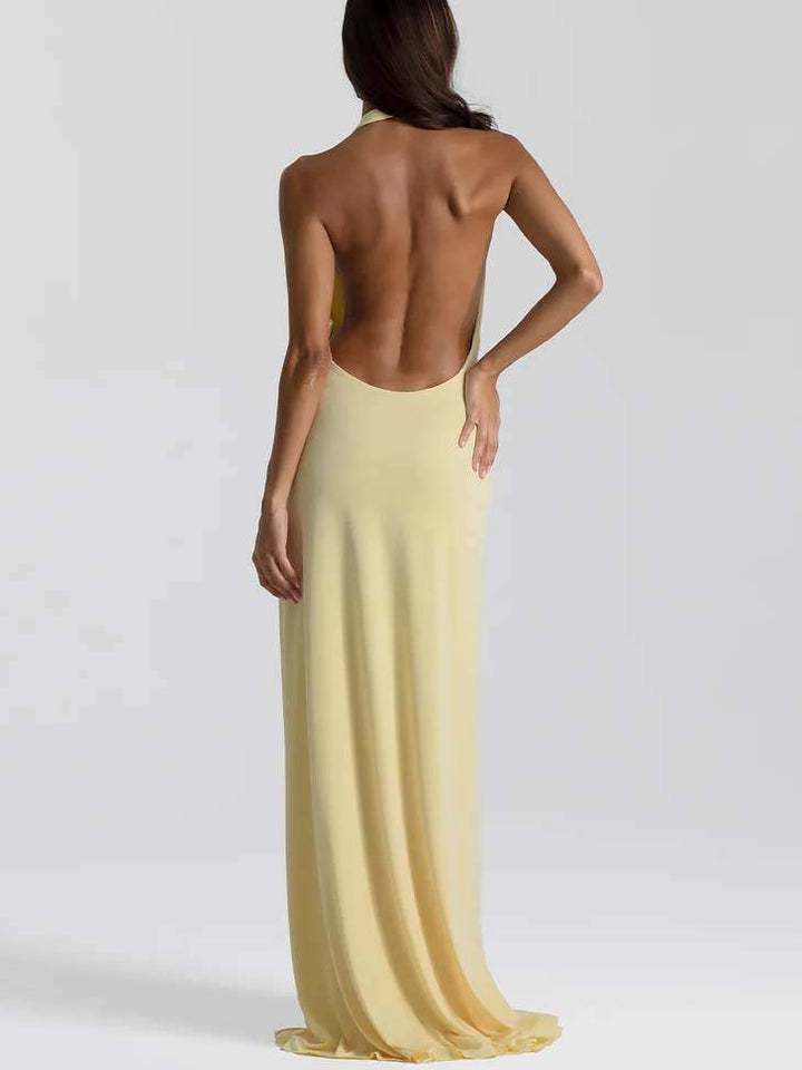 Sexy Deep V-neck Backless Side Slit Maxi Dress