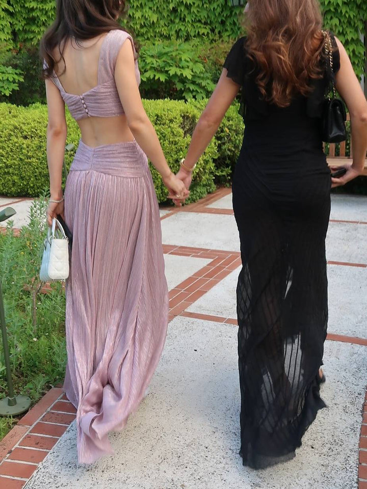 V-Neck Hollow Slit Maxi Dress