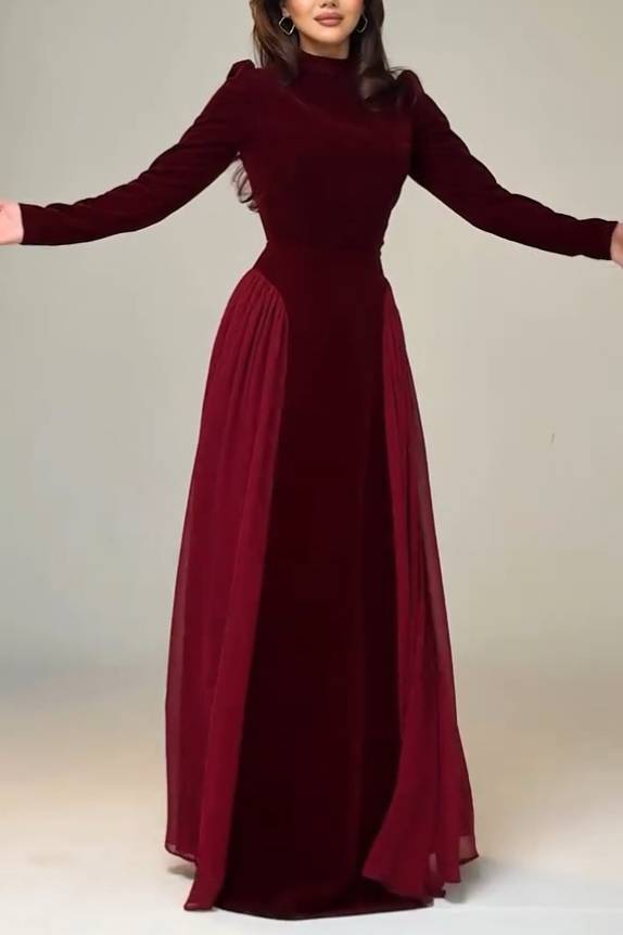 Velvet High-waisted A- Line Maxi Dress