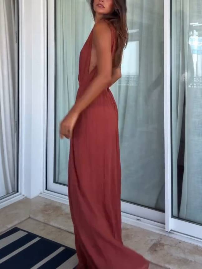 Vacation Style V-neck Lace-up Jumpsuit