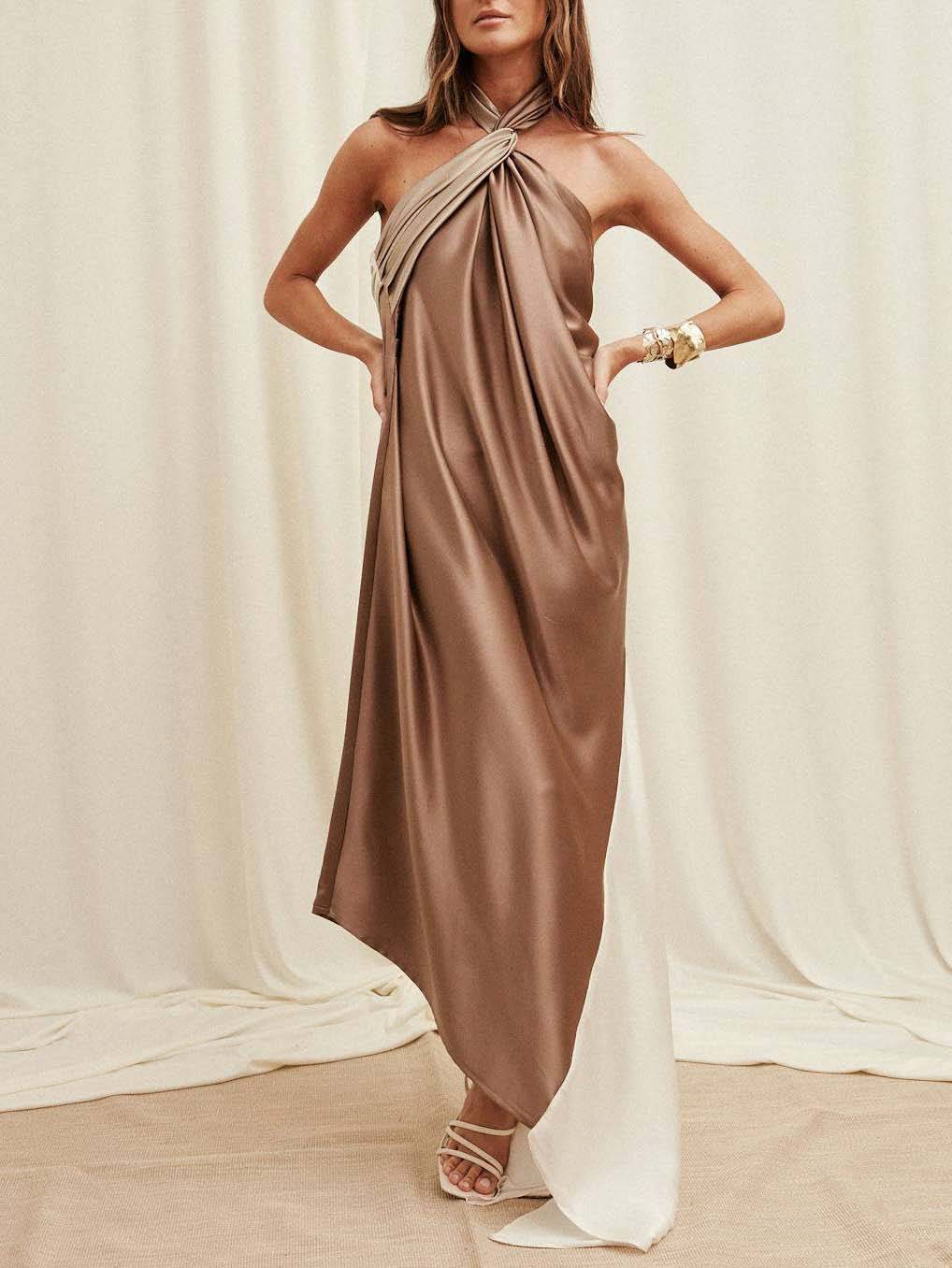Elegant Cross Halter-neck Splicing Maxi Dress