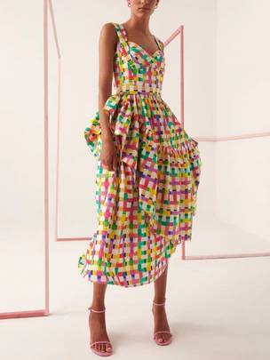 Colorful Check Irregular Hem Dress