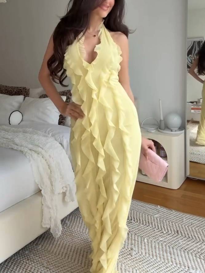 V-neck Ruffle Maxi Dress