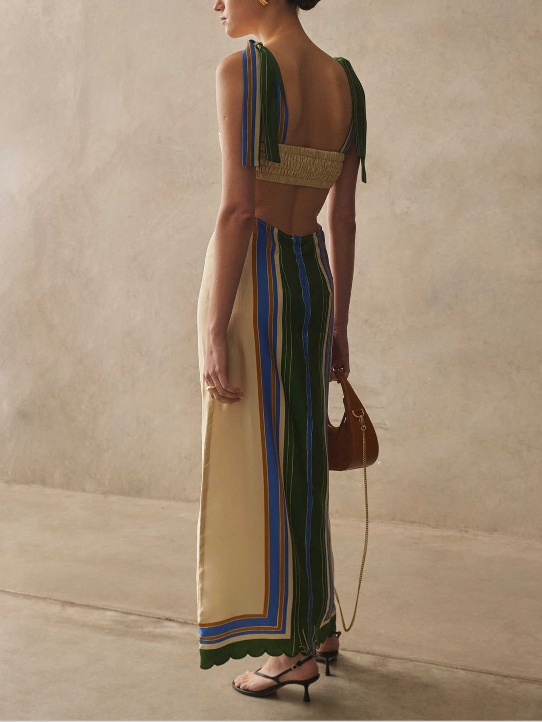 Exquisite Colorful Stripe Print Hollow Maxi Dress
