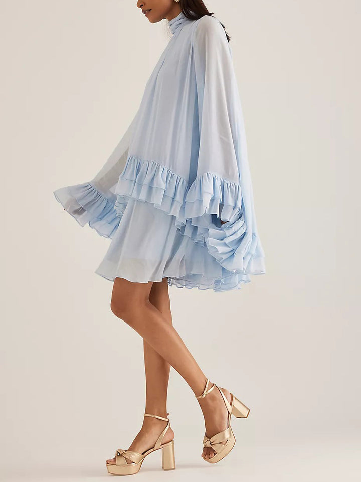 Fashion Ruffle Cape Mini Dress