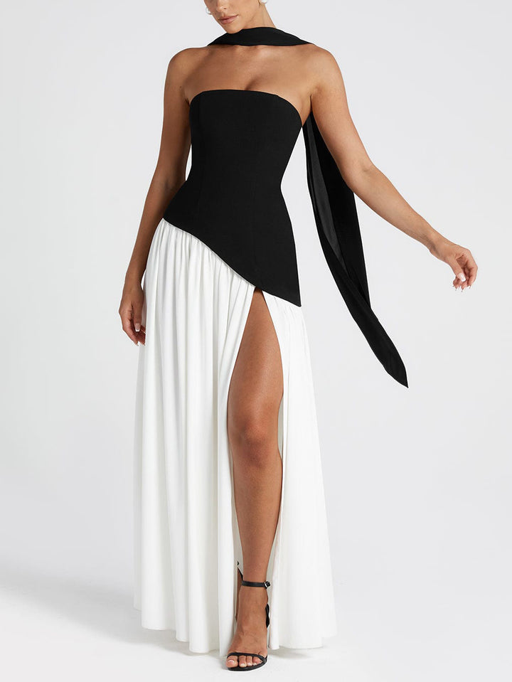 Elegant Wrap-Pleated High Slit Maxi Dress