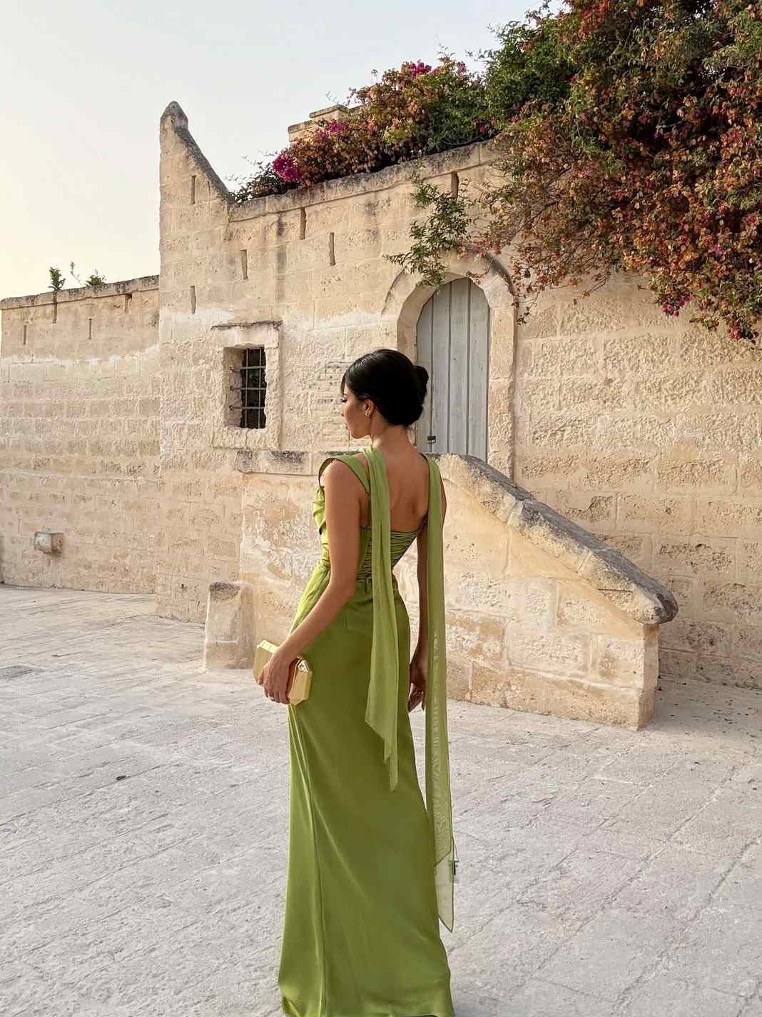 Pleated Sling Scarf Maxi Dress