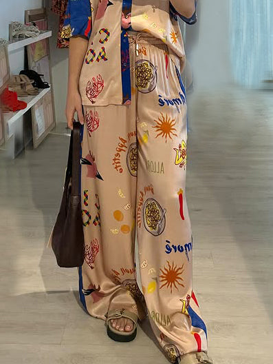 Unique Abstract Island Resort Print Wide-leg Pants