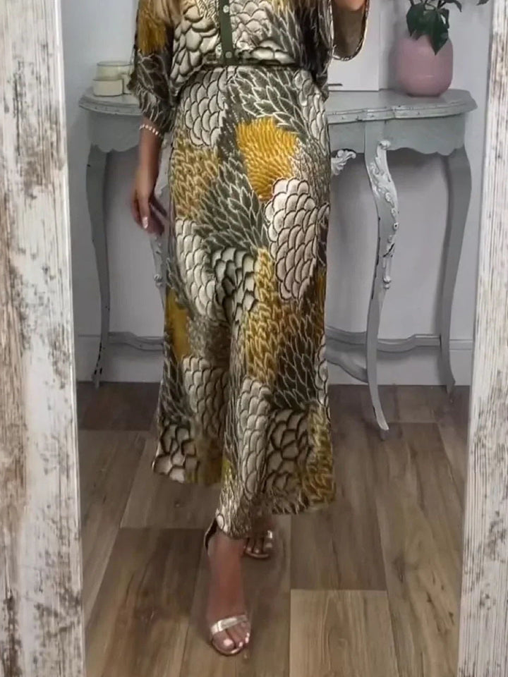 Retro Scale Print Satin Skirt Two-Piece Set