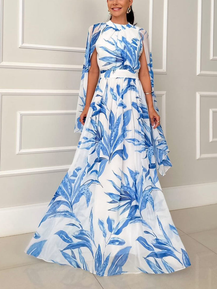 Unique Fresh Print Pleated Party Maxi Dress