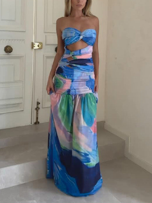 Sexy Oil Painting Abstract Print  Maxi Dress