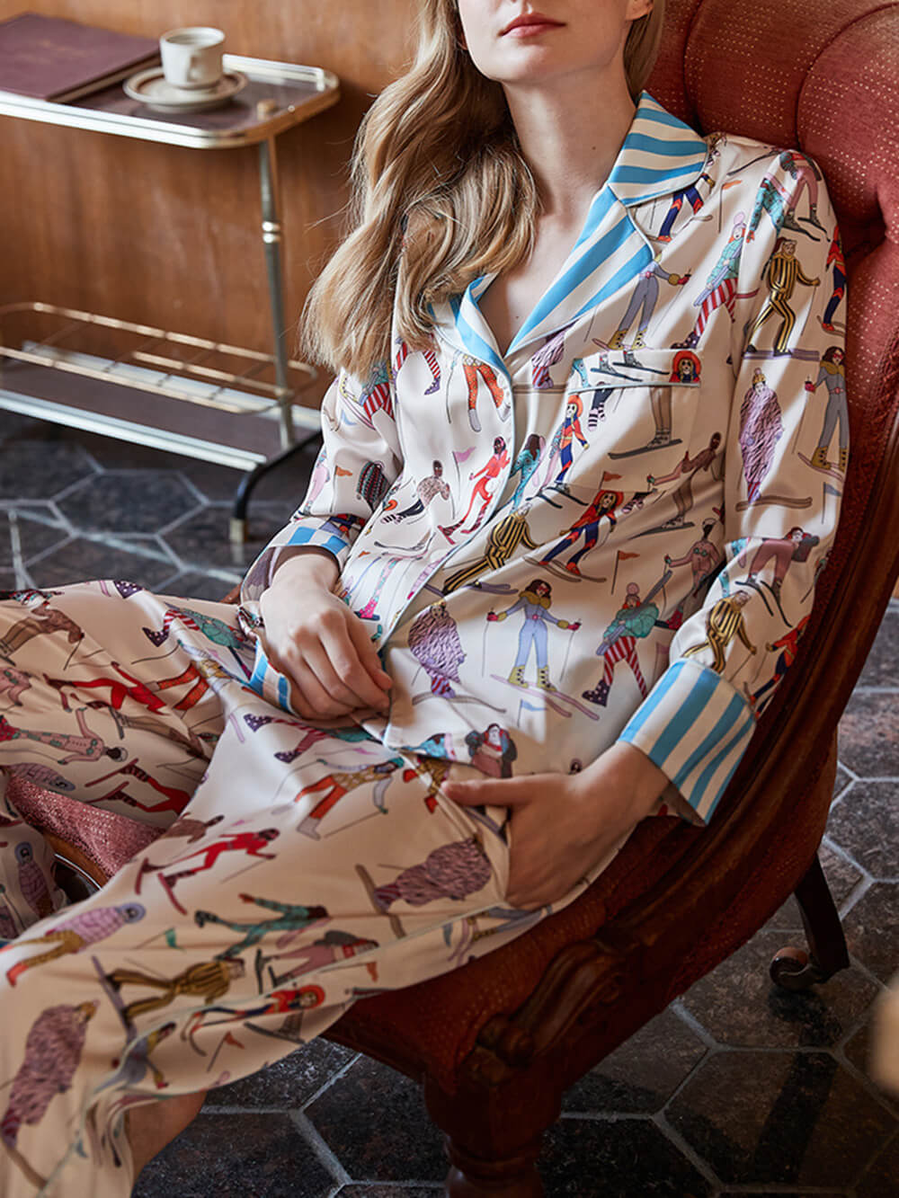 Pyjamaset met skisportprint